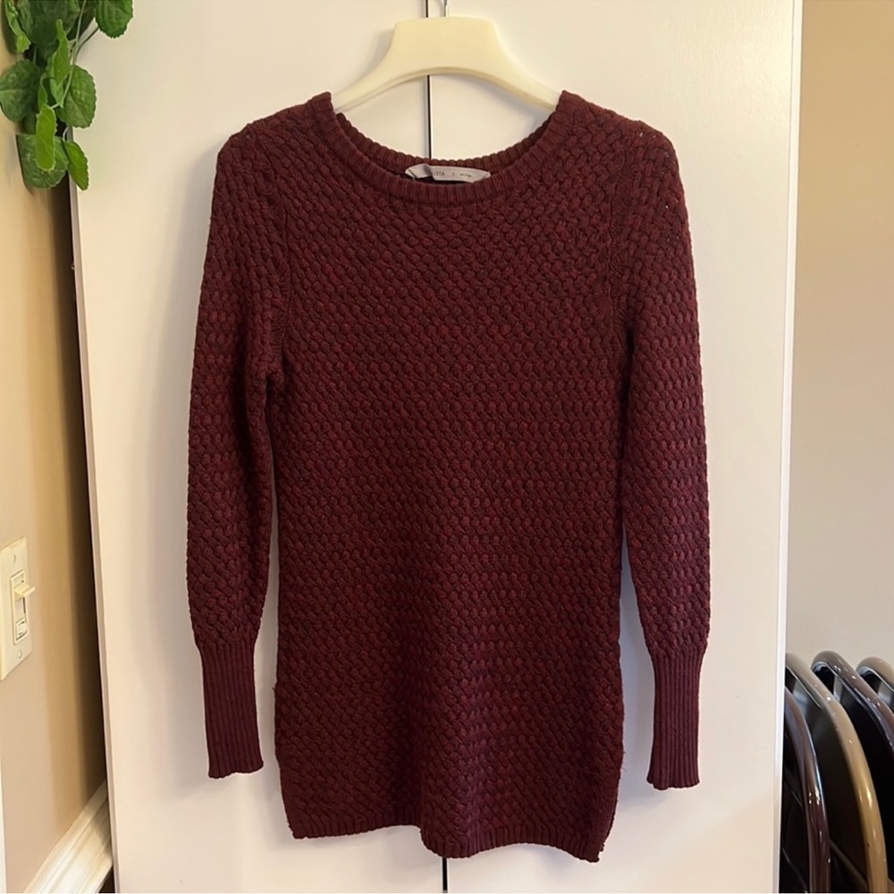 ATHLETA Cypress Burgundy Maroon Merino Wool Blend Texture Sweater Small